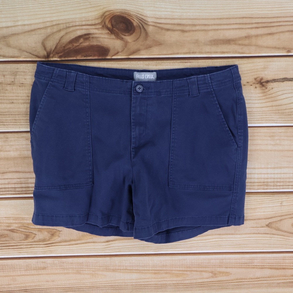 Falls Creek Shorts Womens Size 16 Dark Blue Cotton Blend Chinos Pockets Mid Rise